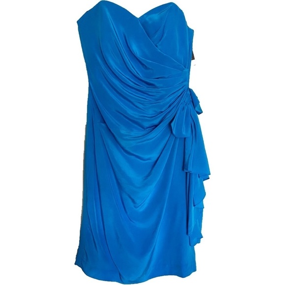 NWT 80’s 90’s Vintage Strapless Blue SILK Cocktail Dress Sz 6 - Picture 1 of 16
